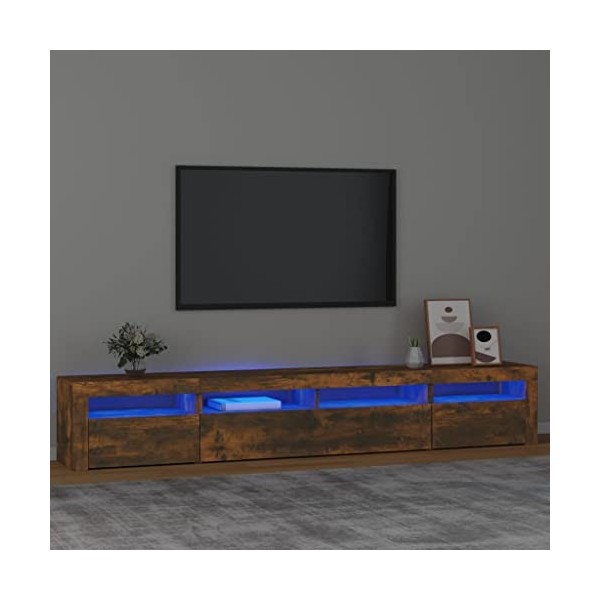 Meuble TV, Banc TV Support de Télévision Table TV Bas Armoire Basse Meuble TV avec lumières LED Chêne fumé 240x35x40 cm