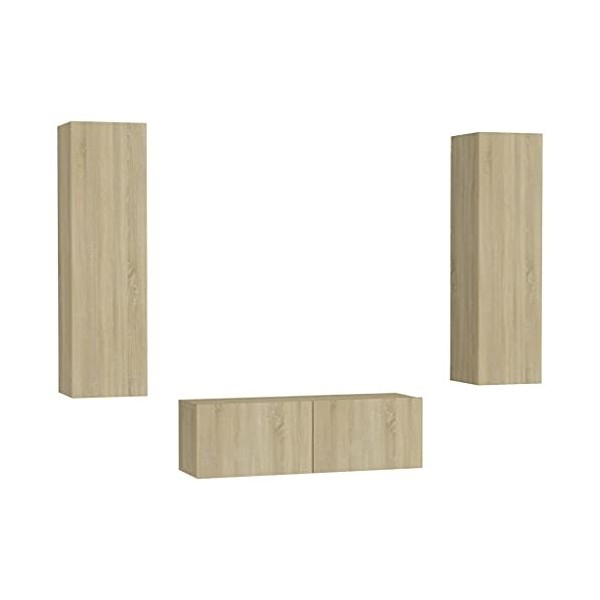 Ensemble de Meubles TV Suspendu avec Compartiments 3pcs, Meuble de Rangement TV Table pour Salon, Scandinave, chêne Sonoma