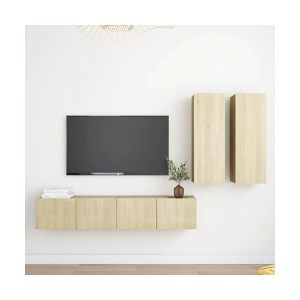 Camerina Ensemble de Meubles TV 4 pcs Chêne Sonoma Aggloméré,Meuble Bas Salon,Meubles De Salon TV,Meuble TV Longueur