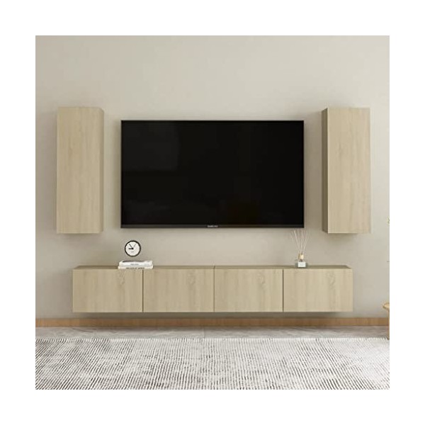 Camerina Ensemble de Meubles TV 4 pcs Chêne Sonoma Aggloméré,Meuble TV Étagère,Meuble Haut Salon,Meuble dangle TV