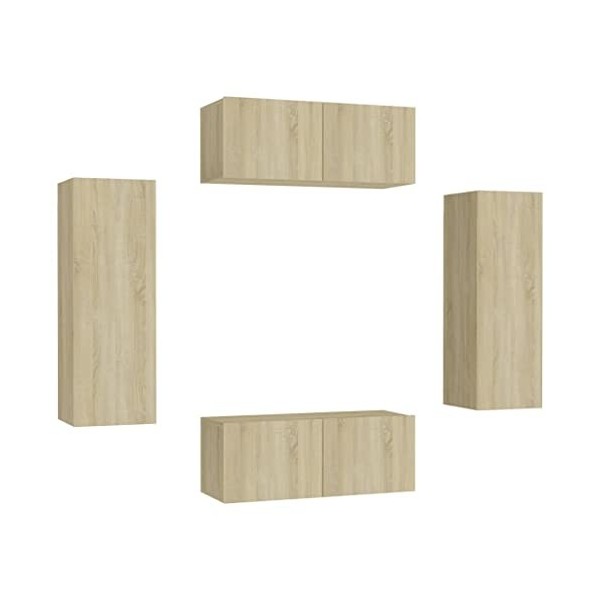 Camerina Ensemble de Meubles TV 4 pcs Chêne Sonoma Aggloméré,Meuble TV,Table Basse Salon Meuble TV,Table Basse LED Couleurs