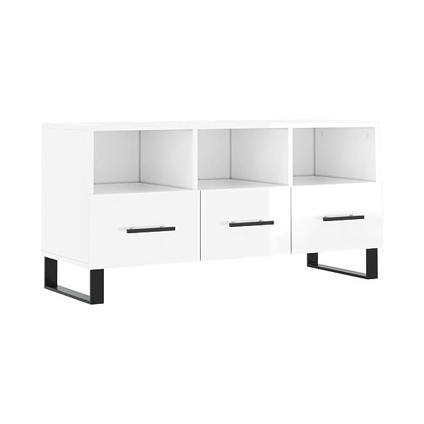 DCRAF Centres de divertissement et meubles TV, meuble TV blanc brillant, 102 x 36 x 50 cm, bois dingénierie
