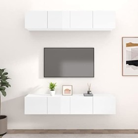 JUNZAI Meubles TV 4 pcs Blanc Brillant 80x30x30 cm Bois dingénierie,Table Television Salon,Meuble Télé Haut,Meuble TV Haut