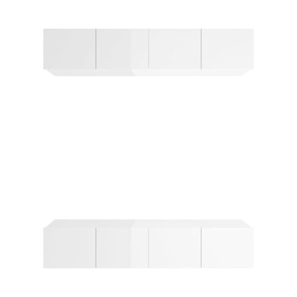 JUNZAI Meubles TV 4 pcs Blanc Brillant 80x30x30 cm Bois dingénierie,Table Television Salon,Meuble Télé Haut,Meuble TV Haut