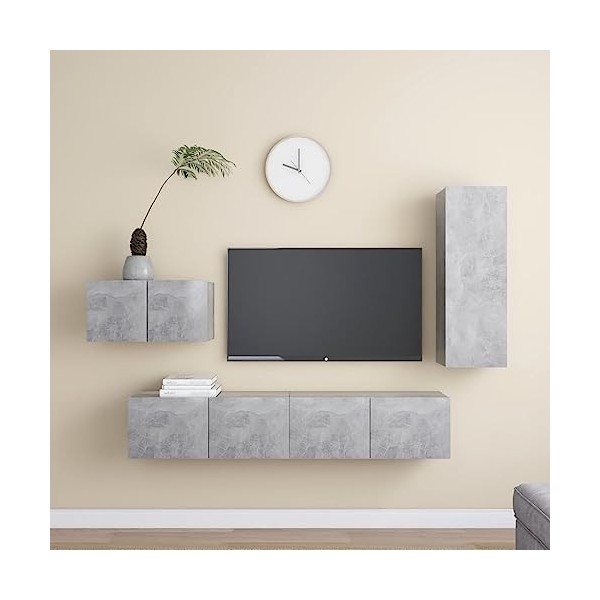 Ensemble de Meuble TV 4 pcs Gris béton Aggloméré - Armoire Basse Centre de Divertissement Meuble Stéréo Salon Salle de Séjour