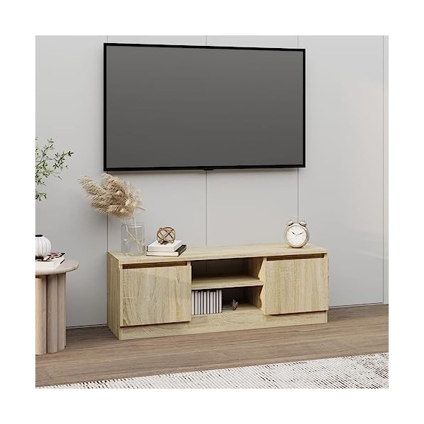 Hovothy Meuble TV Chêne Fumé 100x31,5x35 cm Bois dingénierie Design Tendance Décoration Armoire Multimédia Meuble de DVD Gra