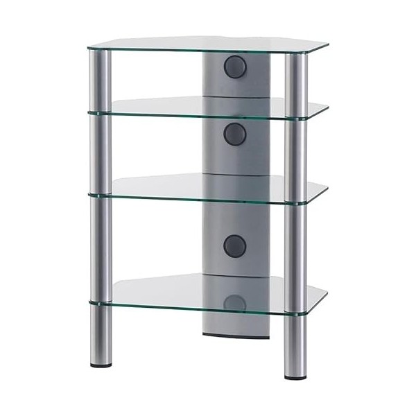 SONOROUS - Meuble HiFi 4 étagères. Verre Transparent/châssis Gris. réf. rx2140-tg