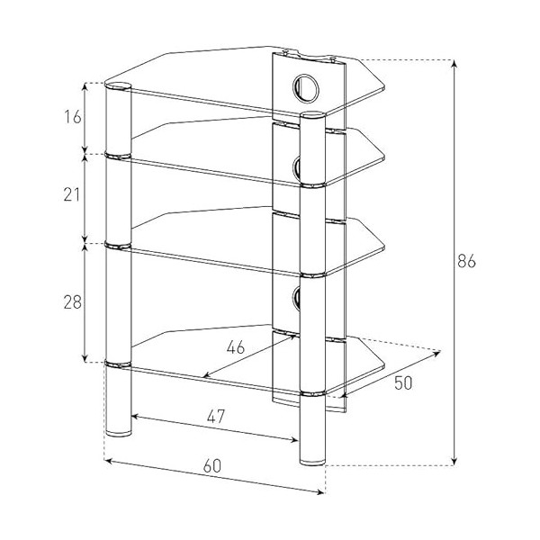 SONOROUS - Meuble HiFi 4 étagères. Verre Transparent/châssis Gris. réf. rx2140-tg