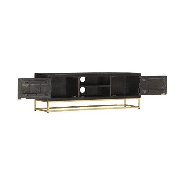 Générique Meuble TV Noir et doré 120 x 30 x 40 cm Bois Massif de manguier,22.9 KG,286514, Meubles, Meubles TV