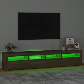 Hovothy Meuble TV avec Lumières LED Colorées Chêne Marron 210x35x40 cm Bois dingénierie Armoire Vidéo Style Tendance Meuble 