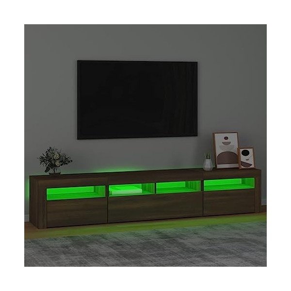 Hovothy Meuble TV avec Lumières LED Colorées Chêne Marron 210x35x40 cm Bois dingénierie Armoire Vidéo Style Tendance Meuble 