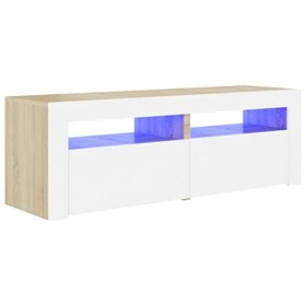 TEKEET Centres de divertissement et meubles TV Meuble TV avec lumières LED Blanc et chêne Sonoma 120 x 35 x 40 cm
