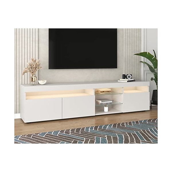 Meuble TV, Meuble télé, Meuble TV Chambre, Meuble TV LED, Meuble TV Moderne Blanc, Panneau Lumineux, Convient pour Le Salon, 