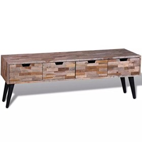 Camerina Table Console TV avec 4 tiroirs Bois de Teck recyclé,Meuble TV,Ensemble Meuble TV,Table TV