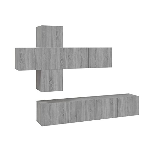 Ensemble de Meubles TV 7 pcs Sonoma Gris Bois dingénierie - Armoire Basse Centre de Divertissement Meuble Stéréo Salon Salle