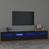 JUNZAI Meuble TV avec lumières LED Noir 240x35x40 cm,Meuble TV,Meuble TV Moderne,Meuble de Salon