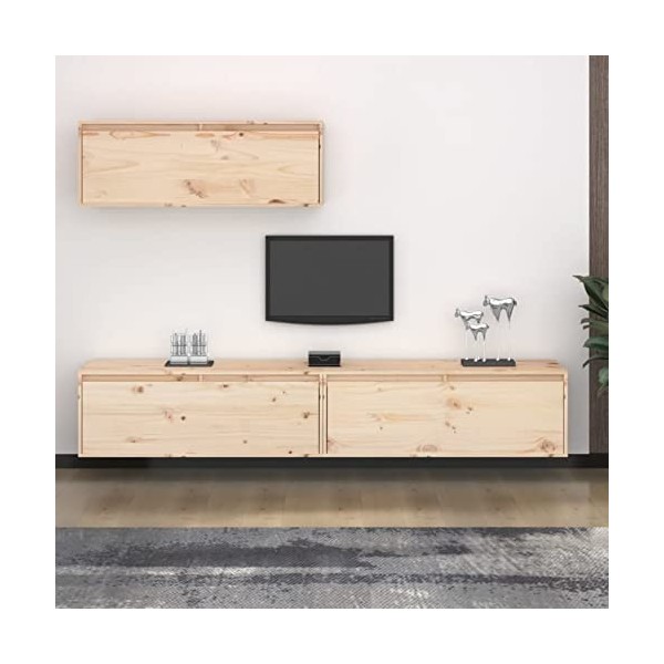 BaraSh Meubles TV 3 pcs Bois Massif de pin,Table Television Salon,Meuble TV Haut,Meuble Télé Haut