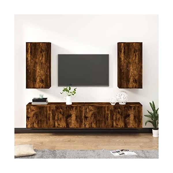 ZEYUAN Ensemble de Meubles TV 4 pcs Chêne fumé Bois dingénierie,Meuble TV Étagère,Meuble dangle TV,Meuble Haut Salon