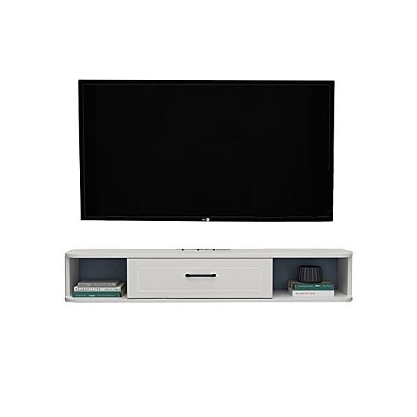 Console de Meuble TV en Bois Massif, Centre de Divertissement Média Mural 100/120/140cm, Étagère de Composants de Meuble TV F