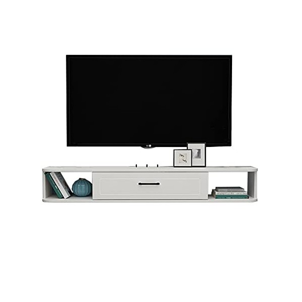 Console de Meuble TV en Bois Massif, Centre de Divertissement Média Mural 100/120/140cm, Étagère de Composants de Meuble TV F