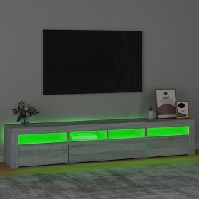 Hovothy Meuble TV avec Lumières LED Colorées Sonoma Gris 210x35x40 cm Bois dingénierie Armoire Vidéo Style Tendance Meuble M