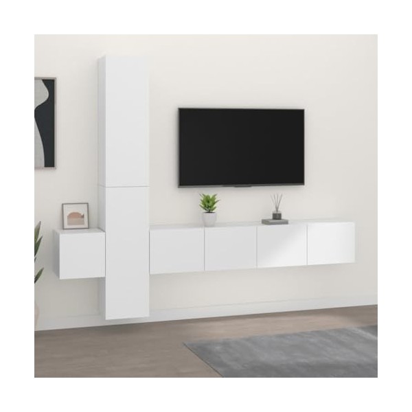 Ensemble de Meubles TV 5 pcs Blanc Bois dingénierie - Banc TV, Meuble TV Suspendu, Convient pour Salon ou Chambre