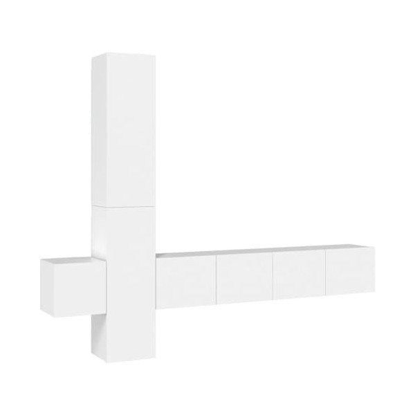 Ensemble de Meubles TV 5 pcs Blanc Bois dingénierie - Banc TV, Meuble TV Suspendu, Convient pour Salon ou Chambre