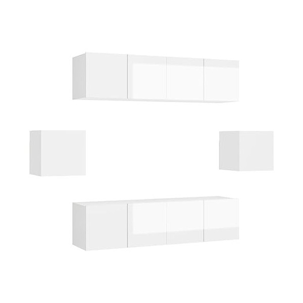 vidaXL Ensemble de Meuble TV 6 pcs Suspendu Mural Ensemble dArmoires Stéréo Salon Salle de Séjour Maison Intérieur Blanc Bri
