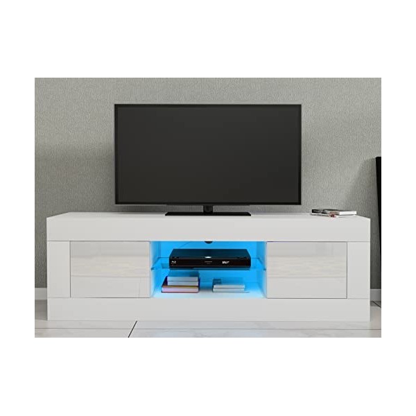 Meuble de Rangement pour Meuble TV 125 cm avec lumière LED étagère de Porte dentrée Haute Brillance Meuble TV Salon Meubles 