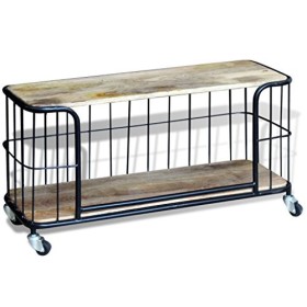 Festnight Meuble TV Bois de manguier Massif avec 4 Roues 100 x 40 x 45 cm