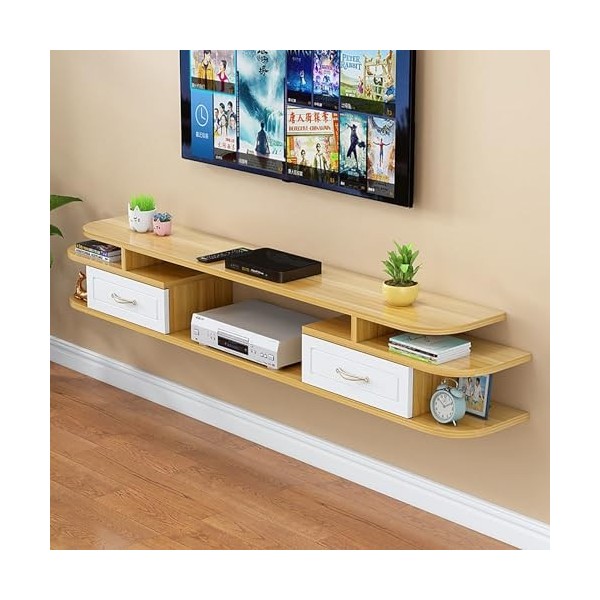 IAKAEUI Meuble TV Mural, Meuble TV Suspendu, Multimédia Gaming Grand Rangement Divertissement Étagère Murale avec 2 Tiroirs p