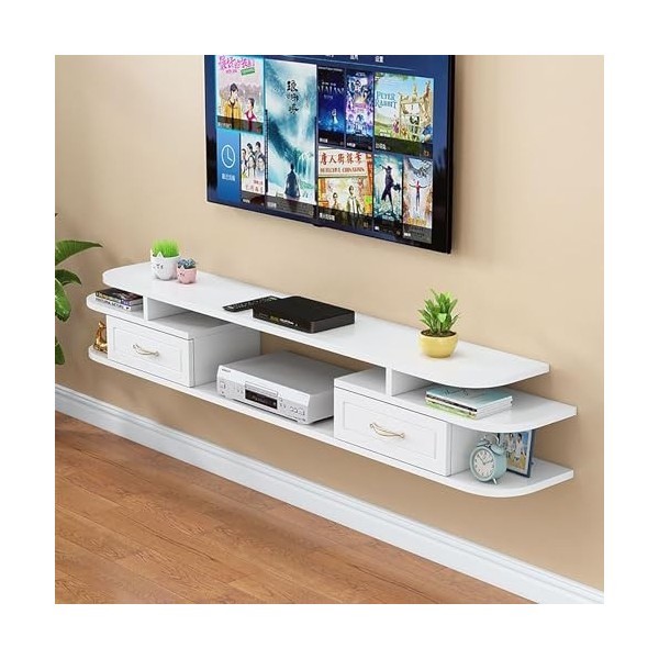IAKAEUI Meuble TV Mural, Meuble TV Suspendu, Multimédia Gaming Grand Rangement Divertissement Étagère Murale avec 2 Tiroirs p
