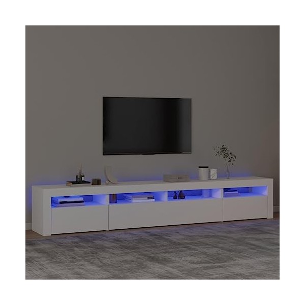 Meuble TV, Banc TV Support de Télévision Table TV Bas Armoire Basse Meuble TV avec lumières LED Blanc 240x35x40 cm