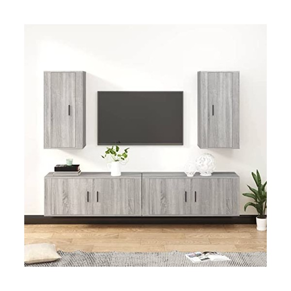 ZEYUAN Ensemble de Meubles TV 4 pcs Sonoma Gris Bois dingénierie,Meuble Haut Salon,Meuble TV Étagère,Meuble dangle TV