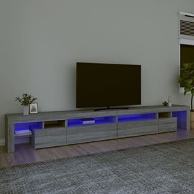 Camerina Meuble TV avec lumières LED Sonoma Gris 290x36,5x40 cm,Meuble TV,Table Basse Salon Meuble TV,Table Basse LED Couleur
