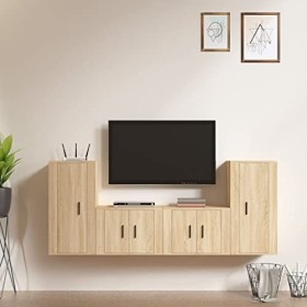ZEYUAN Ensemble de Meubles TV 4 pcs Chêne Sonoma Bois dingénierie,Table Television Salon,Meuble Télé Haut,Meuble TV Haut