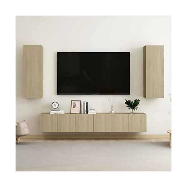 Ensemble de Meubles TV Suspendu avec Compartiments 5pcs, Meuble de Rangement TV Table pour Salon, Classique, chêne Sonoma