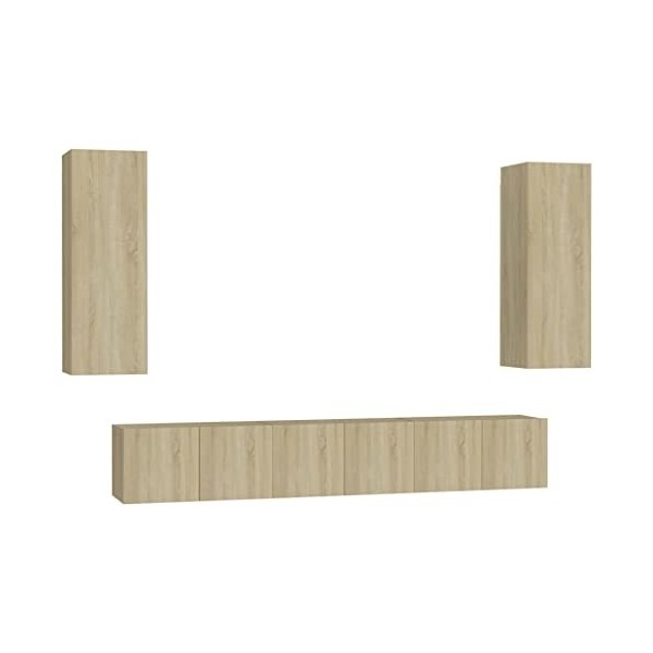 Ensemble de Meubles TV Suspendu avec Compartiments 5pcs, Meuble de Rangement TV Table pour Salon, Classique, chêne Sonoma