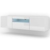 Aura - Armoire basse Hi-Fi pour TV - 150 cm - Universelle - À suspendre ou à poser - Avec LED - Blanc brillant