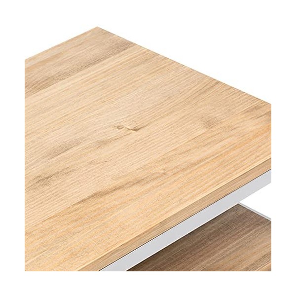 DS Dropshipping Meuble de télévision ECO avec étagère de Style Industriel en Bois Massif et Acier laqué Blanc