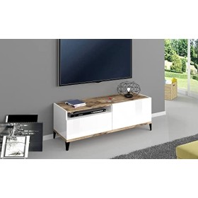Dmora séjour Meuble, Made in Italy, Support pour TV de Salon à 1 Porte et 1 tiroir, 120 x 40 h 47 cm, Blanc Brillant et érabl