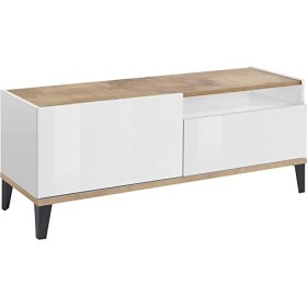 Dmora séjour Meuble, Made in Italy, Support pour TV de Salon à 1 Porte et 1 tiroir, 120 x 40 h 47 cm, Blanc Brillant et érabl