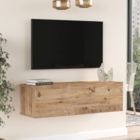 [en.casa] Meuble TV à Porte Meuble de Rangement Design pour Salon Panneau de Particules Mélaminé 30 x 100 x 32 cm Effet Chêne