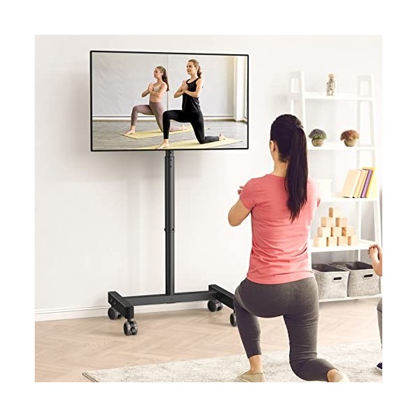 Perlegear Support TV roulettes Support TV Pied sur roulettes Mobile Meuble TV Chariot pour Television de 13-43 Pouces-LCD/LED