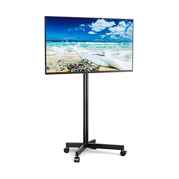 RFIVER Support TV roulettes Chariot Meuble TV Pied Plasma/LCD/LED de 23-55Pouces, Montage mural, Mobile TV sur Pied Pivotant