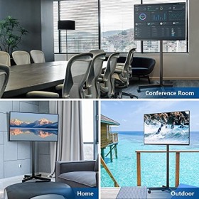 RFIVER Support TV roulettes Chariot Meuble TV Pied Plasma/LCD/LED de 23-55Pouces, Montage mural, Mobile TV sur Pied Pivotant 