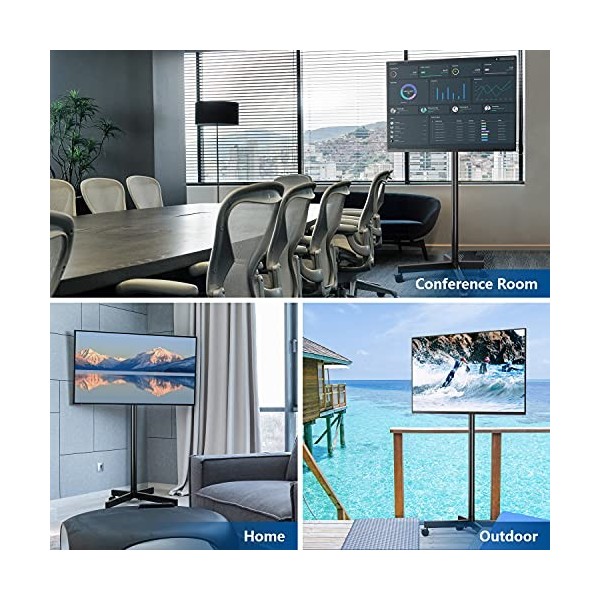 RFIVER Support TV roulettes Chariot Meuble TV Pied Plasma/LCD/LED de 23-55Pouces, Montage mural, Mobile TV sur Pied Pivotant