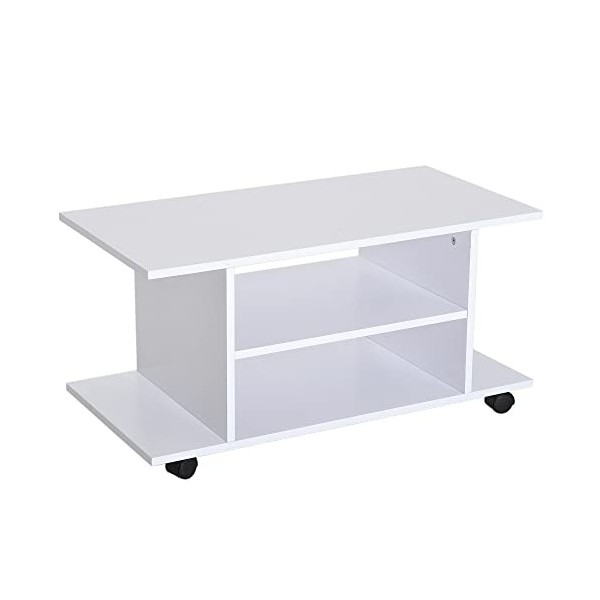 HOMCOM Meuble TV Bas à roulettes avec étagère Panneaux de Particules Blanc