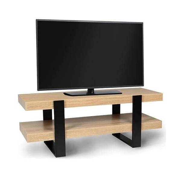 IDMarket - Meuble TV Double Plateau Phoenix Bois et Noir 114 cm