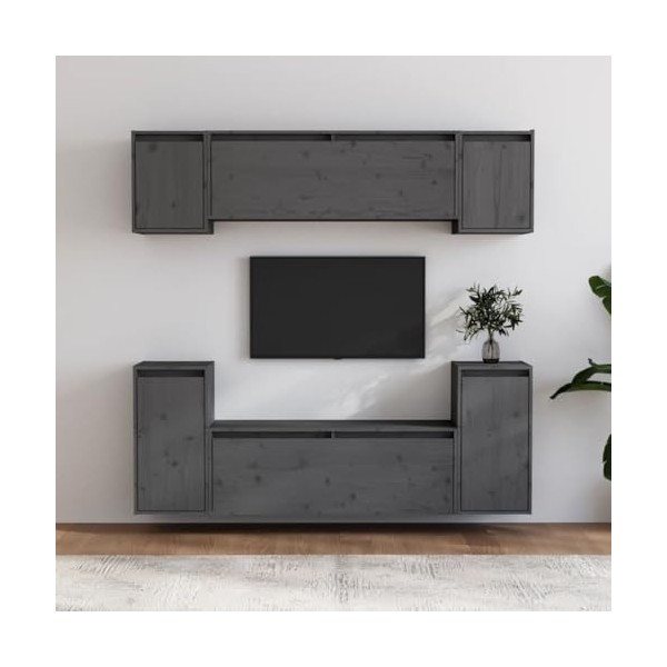 Générique Meubles TV 6 pcs Gris Bois Massif de pin,39.6 KG,3100191, Meubles, Meubles TV